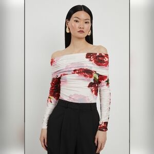 Karen Millen Red Floral Off-Shoulder Bodysuit